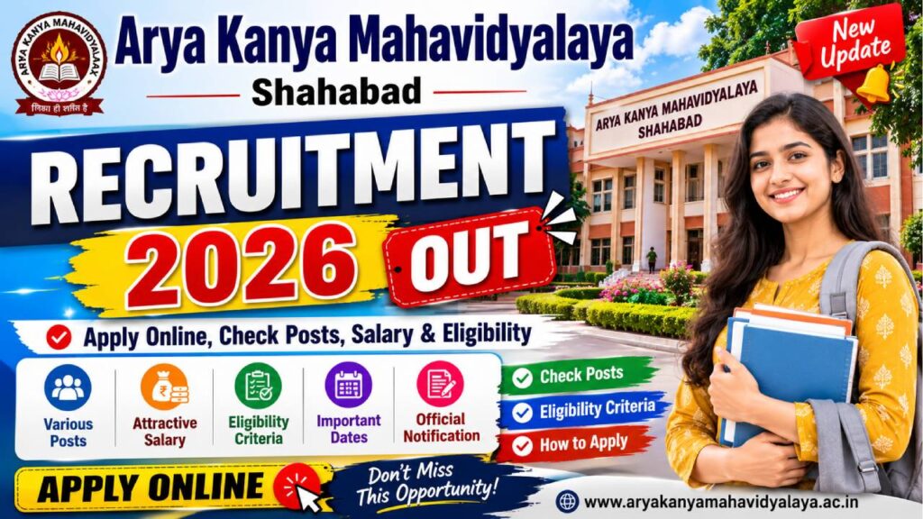 Arya Kanya Mahavidyalaya Shahabad Recruitment 2026 Out – Apply Online, Check Posts, Salary & Eligibility
